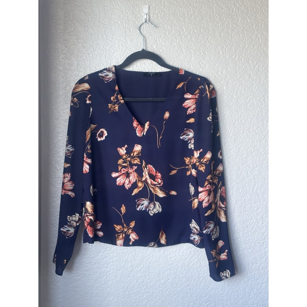 Tahari 100% Polyester V Neck Blue Floral Print Sz Petite Small - Picture 3 of 9